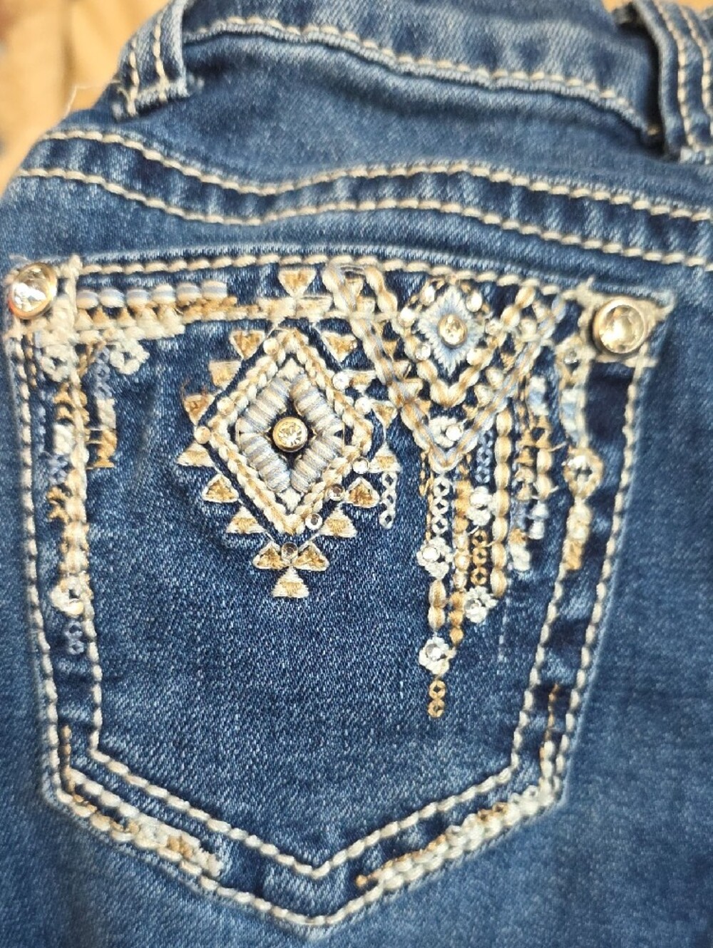 Girls Dark Blue Flared Denim Jeans - Picture 8 of 9